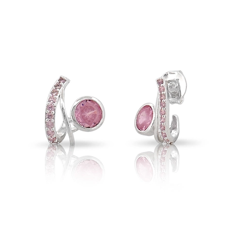 Brinco de Prata Leve Top com Zircônias Rosa