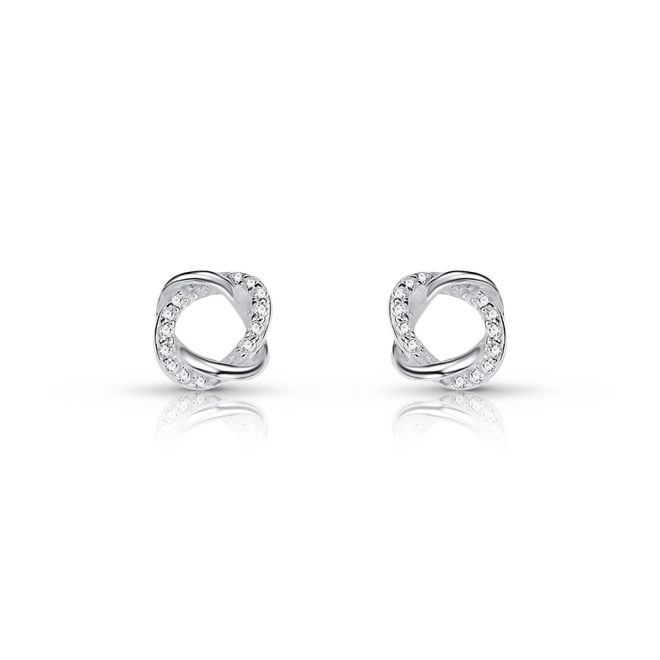 Brinco de Prata Top Entrelaçado com Zircônias Cristal