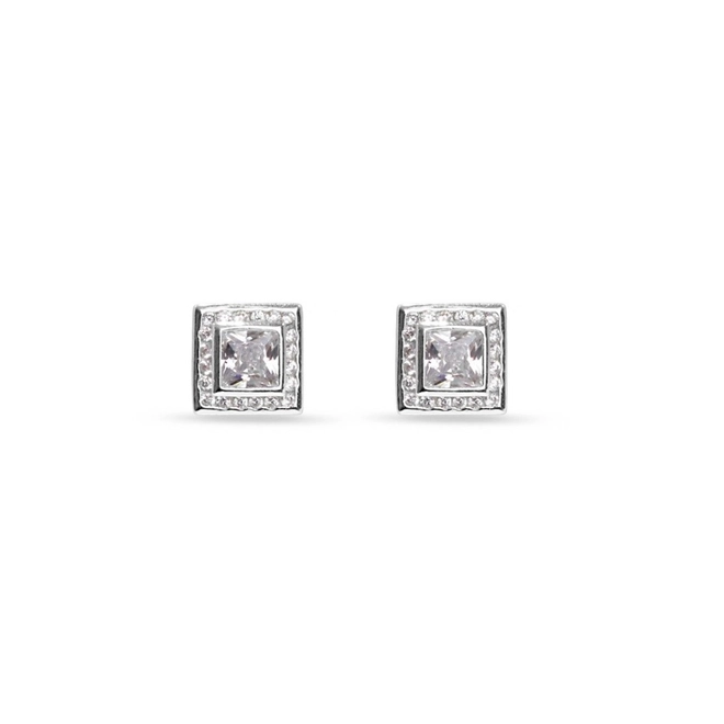 Brinco de Prata Top Quadrado com Zircônia Cristal