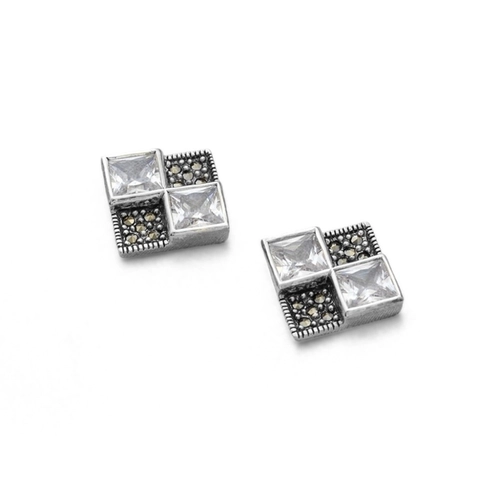 Brinco de Prata Top com Marcassita e Zircônia Cristal