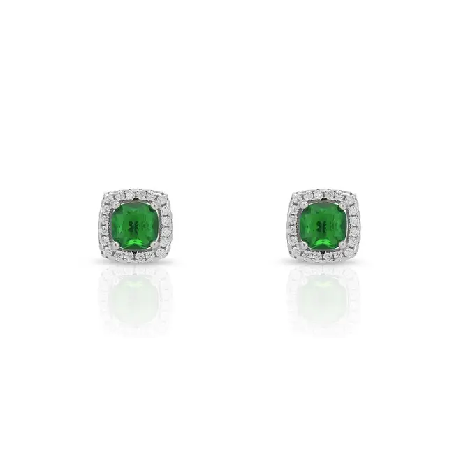 Brinco de Prata Top Quadrado com Zircônia Cristal e Zircônia Esmeralda