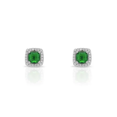 Brinco de Prata Top Quadrado com Zircônia Cristal e Zircônia Esmeralda