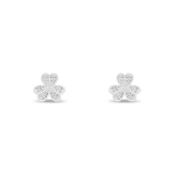 Brinco De Prata Leve Top Trevo com Zircônia Cristal