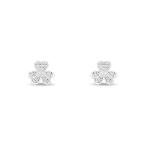 Brinco De Prata Leve Top Trevo com Zircônia Cristal