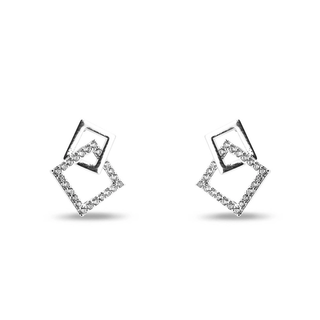 Brinco De Prata Leve Top Espelhado com Zircônia Cristal