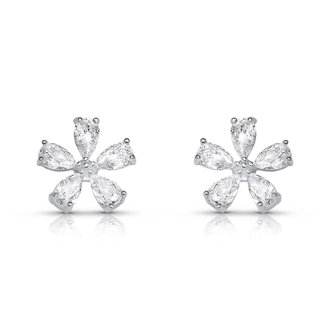 Brinco De Prata Leve Top Flor com Zircônia Cristal