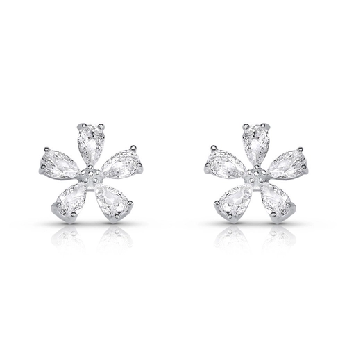 Brinco De Prata Leve Top Flor com Zircônia Cristal