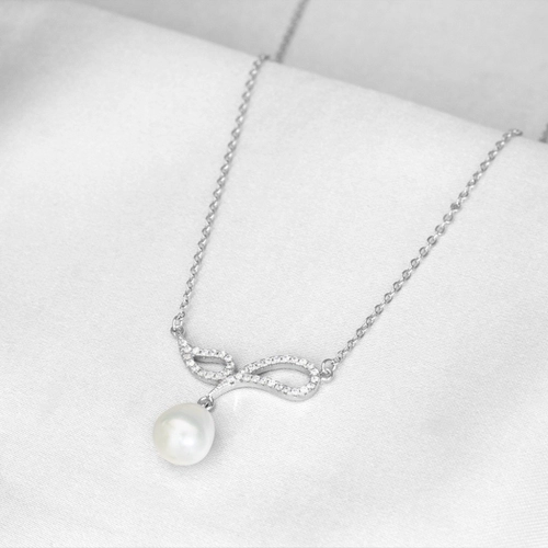 Gargantilha de Prata Duas Gotas Vazadas com Zircônia Cristal e Pérola Biwa