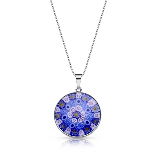 Gargantilha em Prata com Murano Azul e Rosa