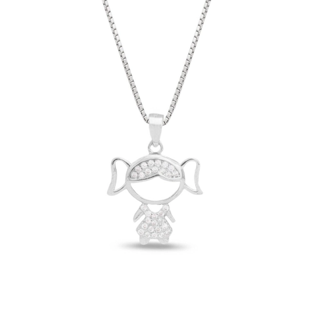 Gargantilha de Prata com Menina e Zircônia Cristal