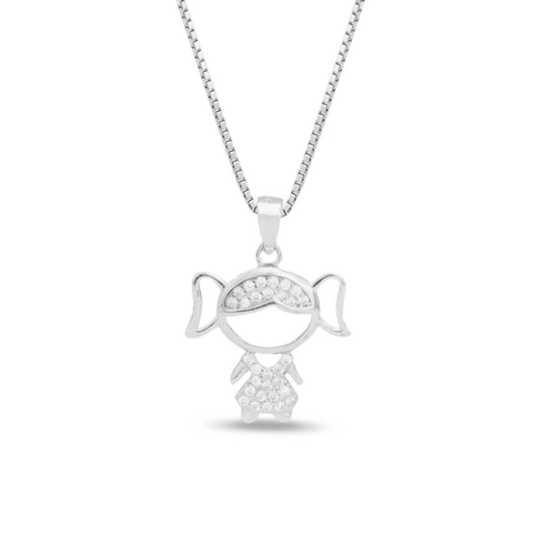 Gargantilha de Prata com Menina e Zircônia Cristal