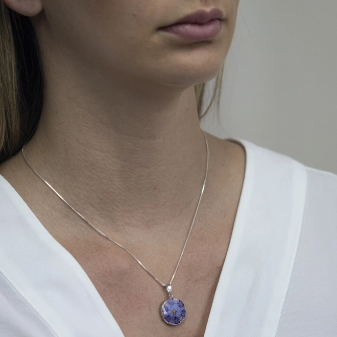 Gargantilha de Prata Com Pingente em  Murano Azul e Amarelo M