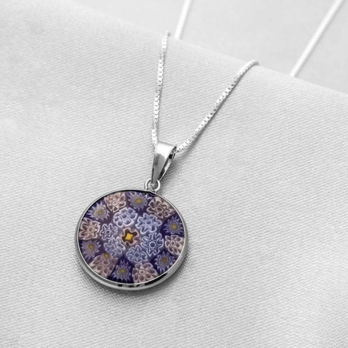 Gargantilha de Prata Com Pingente em  Murano Azul e Amarelo M