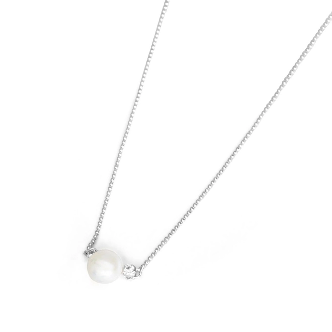 Gargantilha de Prata com Zircônia Cristal e Pérola Biwa