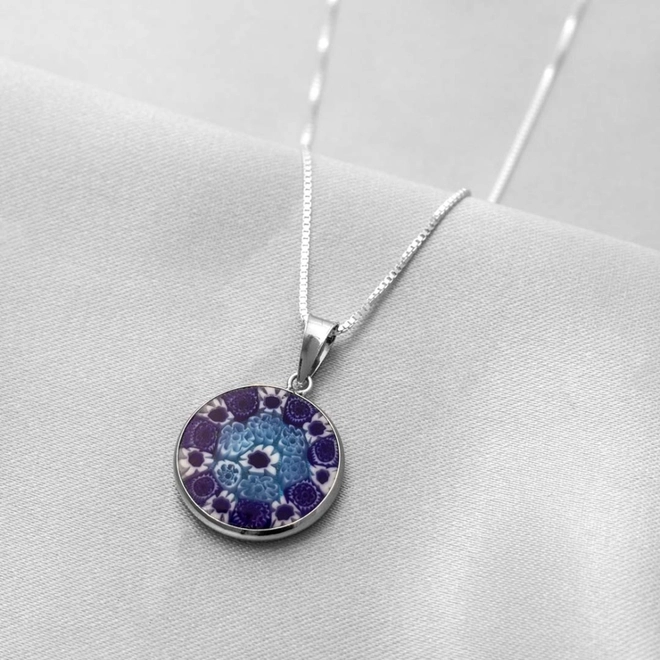 Gargantilha De Prata Com Pingente Em Murano Azul