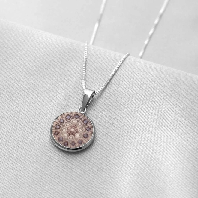 Gargantilha de Prata com Pingente em Murano Rosa e Azul P