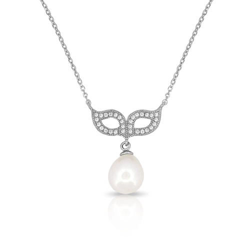 Gargantilha de Prata Máscara com Zircônia Cristal e Pérola Biwa