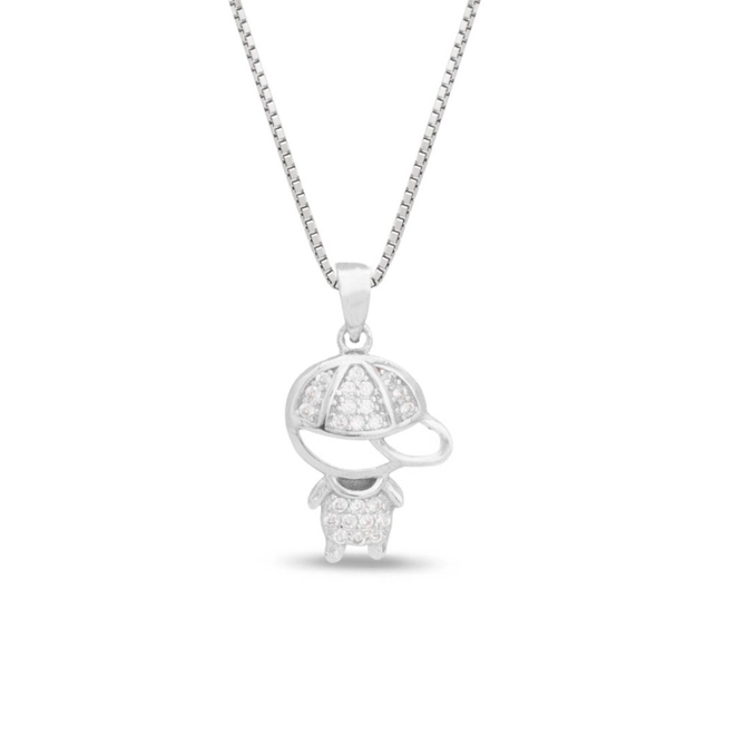 Gargantilha de Prata com Menino e Zircônia Cristal