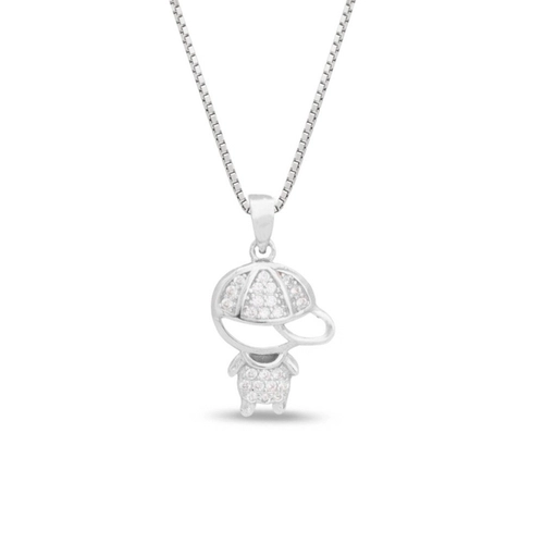Gargantilha de Prata com Menino e Zircônia Cristal