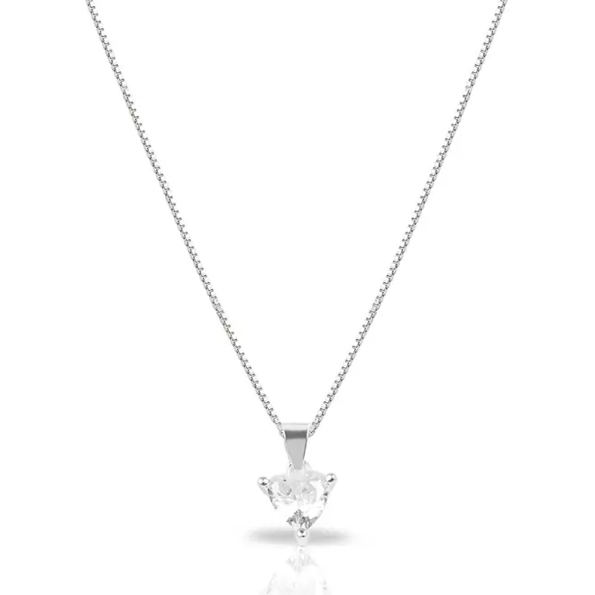 Gargantilha de Prata Ponto Luz Coração com  Zircônia Cristal