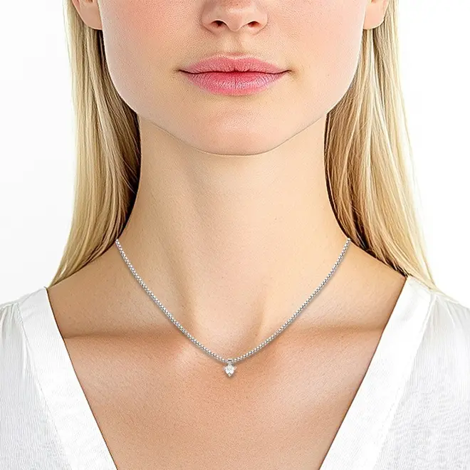 Gargantilha de Prata Ponto Luz Coração com  Zircônia Cristal