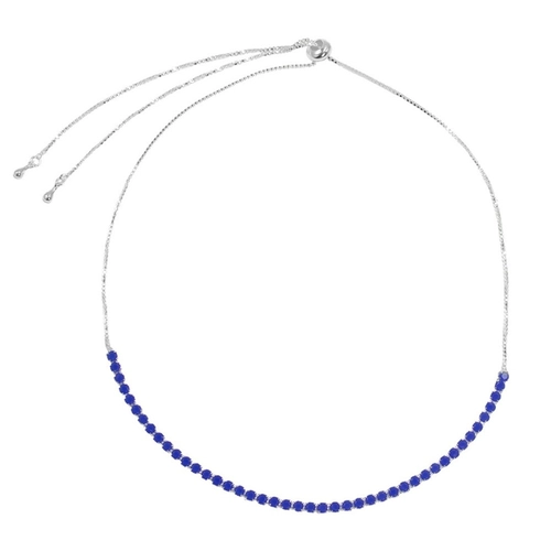 Choker De Prata Leve Riviéra com Zircônia Azul Royal e Fecho Regulável