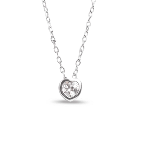 Gargantilha de Prata Ponto Luz Coração com Zircônia Cristal