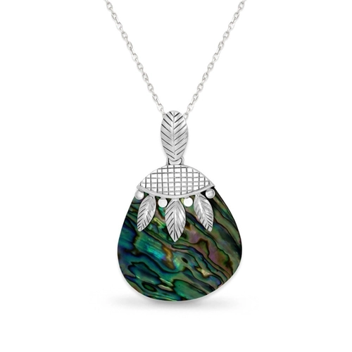 Gargantilha de Prata Trabalhada com Abalone Oval