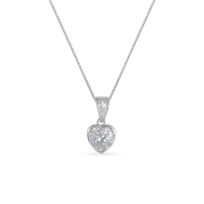 Gargantilha de Prata Ponto Luz com Coração de Zircônia Cristal