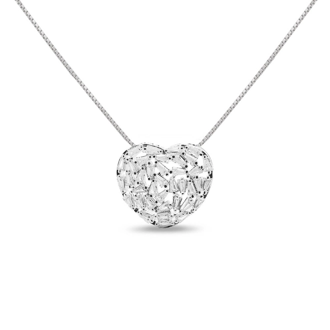 Gargantilha de Prata Leve com Coração e Zircônia Cristal