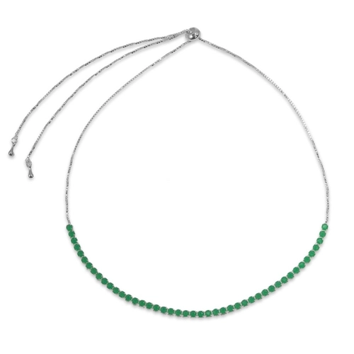 Choker de Prata Leve Riviéra com Zircônia Esmeralda Redonda e Fecho Regulável