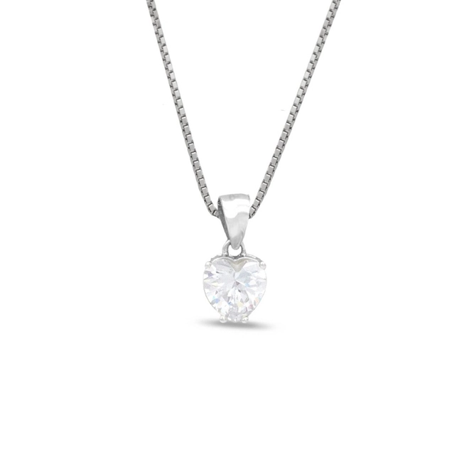 Gargantilha de Prata Ponto Luz Coração com Zircônia Cristal