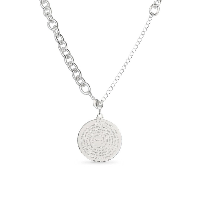 Choker de Prata Leve com Elos Lisos e Medalha do Pai Nosso Espelhado