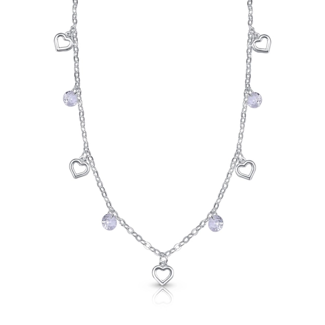 Choker de Prata Leve com Corações Vazados e Zircônias Cristal