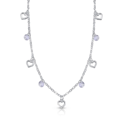 Choker de Prata Leve com Corações Vazados e Zircônias Cristal