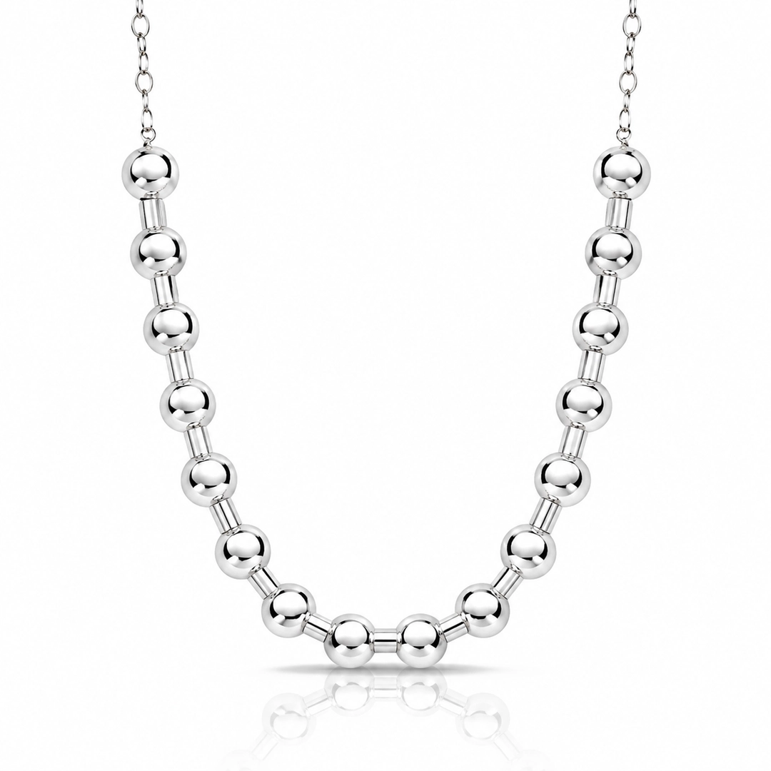 Choker de Prata Leve Canutilho Com Esferas Espelhadas