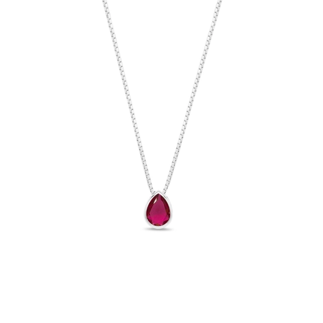 Gargantilha de Prata Leve com Gota de Zircônia Rubi M