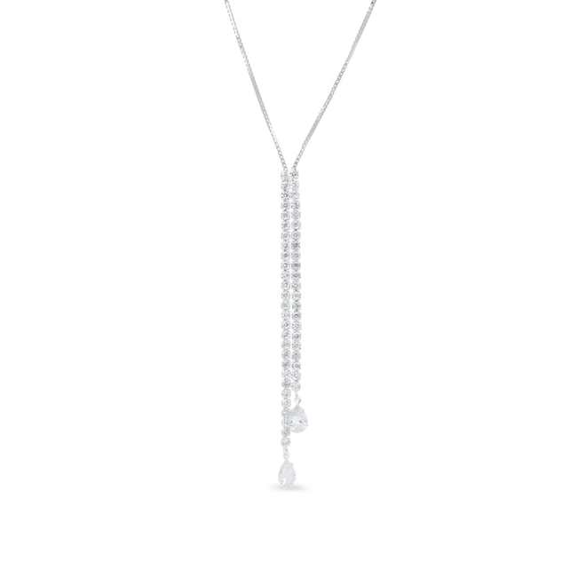 Gargantilha De Prata Leve Gravata Com Zircônia Cristal
