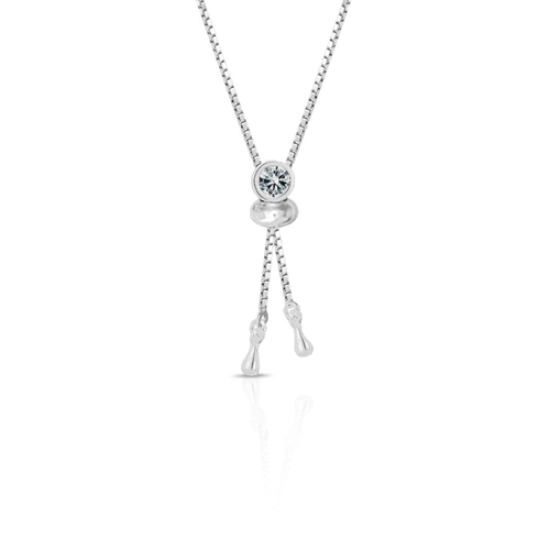 Gargantilha De Prata Leve Gravata com Zircônia Cristal
