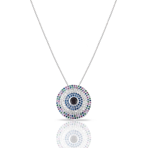 Gargantilha De Prata Leve Mandala Com Zircônias Coloridas