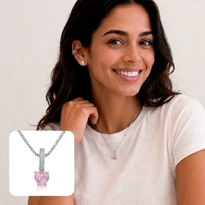 Gargantilha com Coração de Zircônia Rosa
