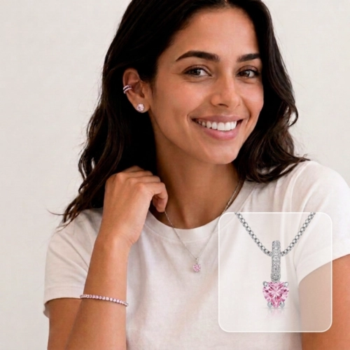 Gargantilha com Coração de Zircônia Rosa