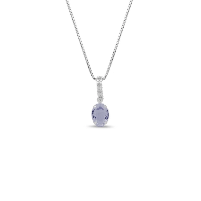 Gargantilha De Prata Leve Oval Com Zircônia Ametista