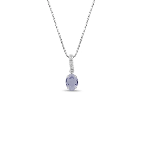 Gargantilha De Prata Leve Oval Com Zircônia Ametista