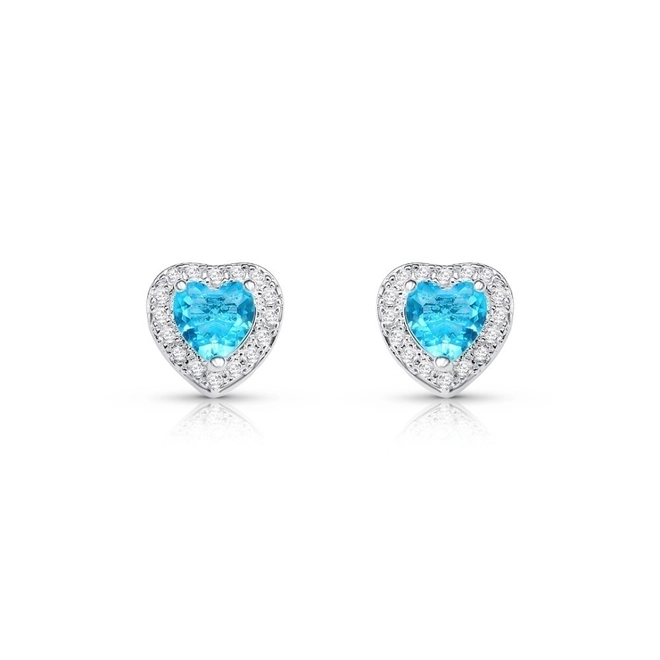 Brinco De Prata Leve Top Coração com Zircônia Topázio e Zircônias Cristal