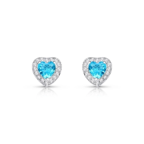 Brinco De Prata Leve Top Coração com Zircônia Topázio e Zircônias Cristal