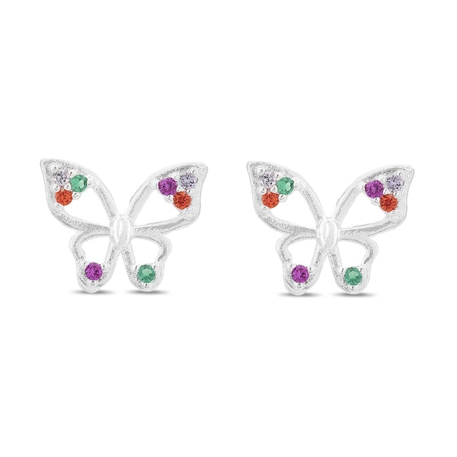 Brinco De Prata Leve Top Borboleta com Zircônias Coloridas
