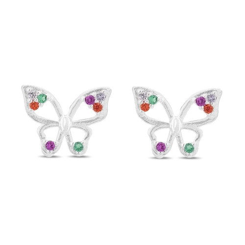 Brinco De Prata Leve Top Borboleta com Zircônias Coloridas