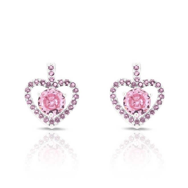 Brinco Top  Coração com Zircônia Rosa