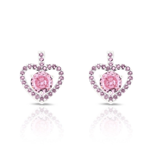 Brinco Top  Coração com Zircônia Rosa